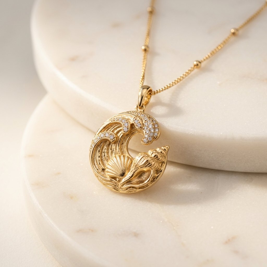 DORÉNA 18K Wave Shell Pendant Necklace